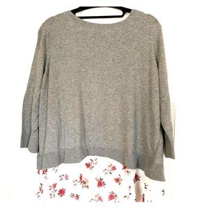 Grey LOFT sweater with floral hem